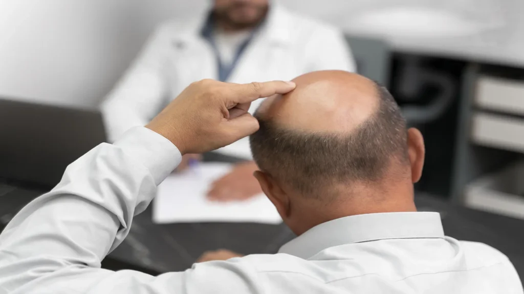 man going through follicular unit extraction process